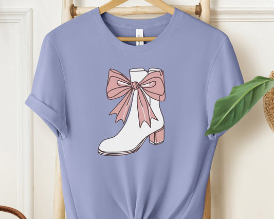 Modern Shoe and Bow Pink Line Art Unisex Crewneck T-Shirt for Trendy Women