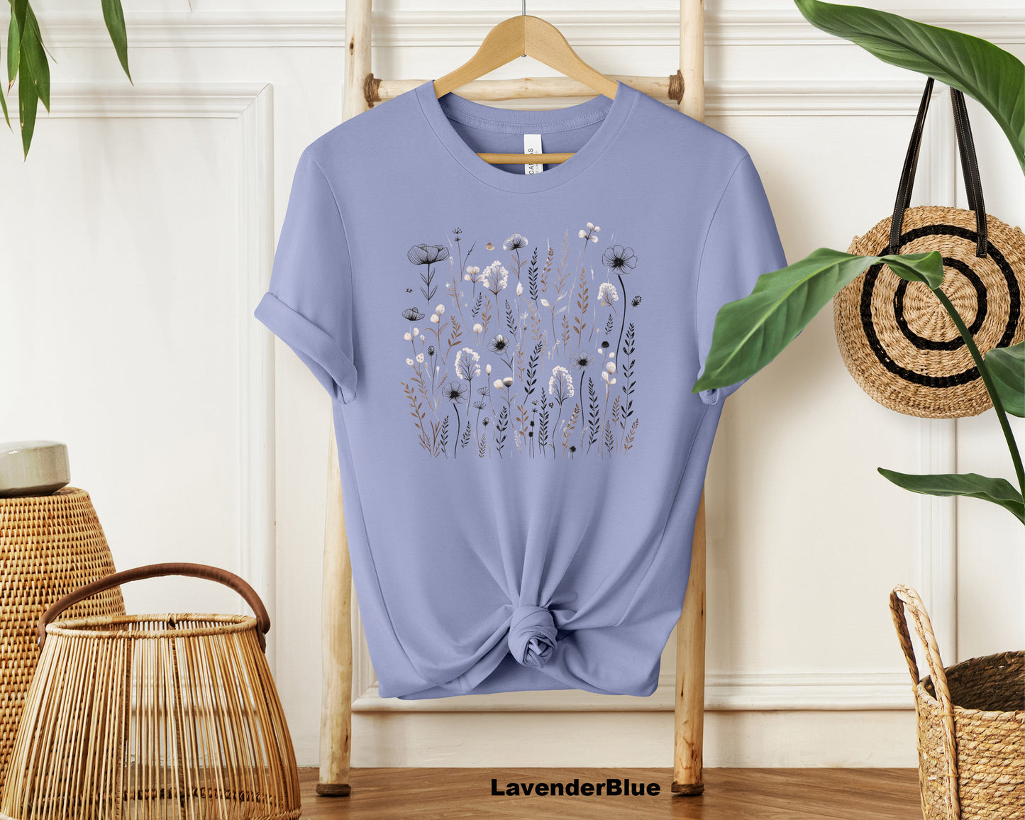 Floral Serenity Women's Nature-Inspired Tee - Neutral Wildflower Shirt