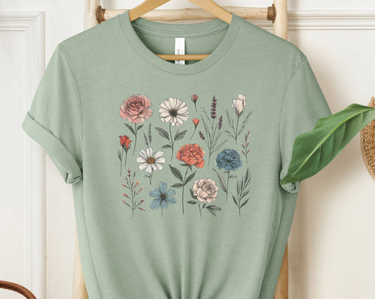 Whimsical Wildflowers Women's Floral Graphic Tee - Nature-Inspired Delight
