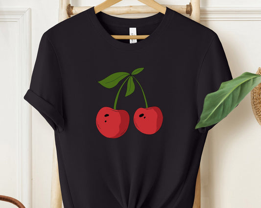 "Modern Watercolor Cherry Red T-Shirt for Stylish Women - Soft Cotton Crewneck Tee"