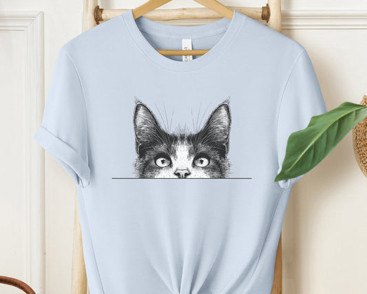 "Curious Cat Unisex Soft Cotton T-Shirt with Quality Print - Funny Feline Tee for Cat Lovers"