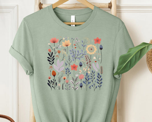 Serenity Blossoms Feminine Wildflower Tee - Nature-Inspired Graphic