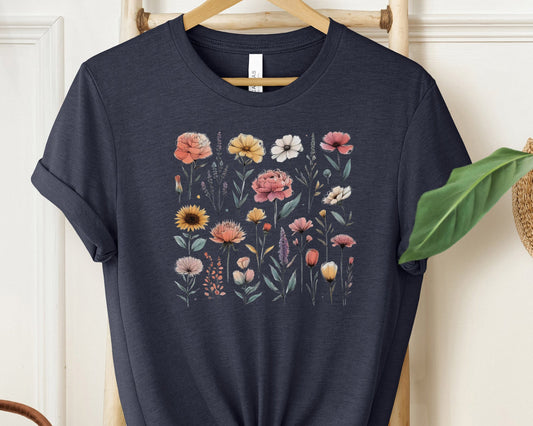 Blooming Beauty Minimalist Wildflower T-Shirt for Women - Botanical Elegance