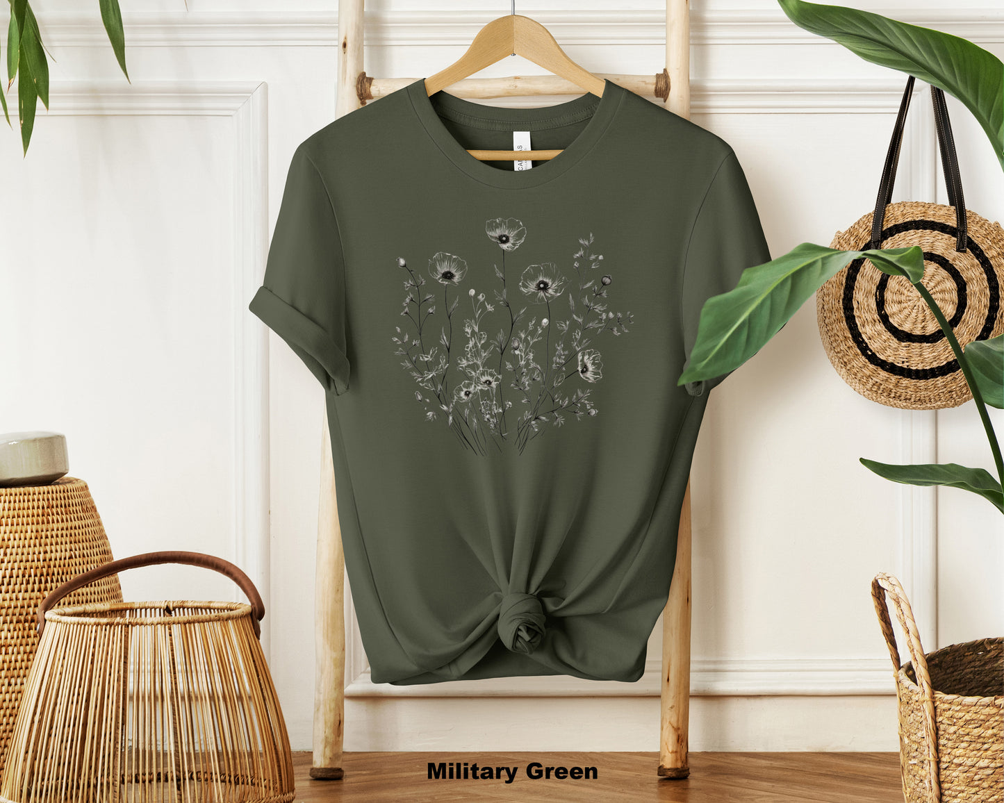 Nature's Harmony Neutral Floral Shirt - Women's Chic Botanical Tee