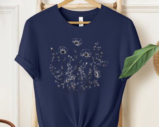 Nature's Harmony Neutral Floral Shirt - Women's Chic Botanical Tee