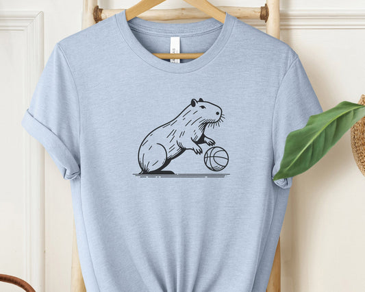 Funny Capybara Playing Basketball Unisex Soft Cotton T-Shirt for Sports Lovers