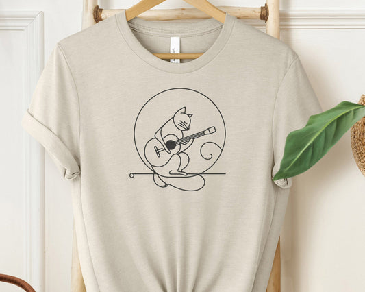 "Abstract Cat Guitarist Funny Unisex Cotton T-Shirt for Cat and Music Lovers"