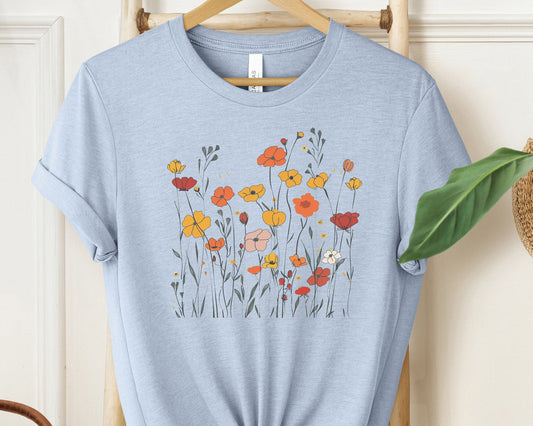 Tranquil Meadow Neutral Floral Shirt - Women's Nature-Inspired Tee