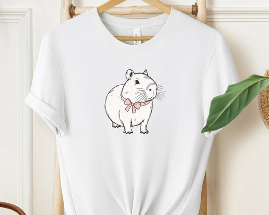 "Cute Capybara with Pink Bow Unisex T-Shirt - Trendy 2024 Fashion Statement"