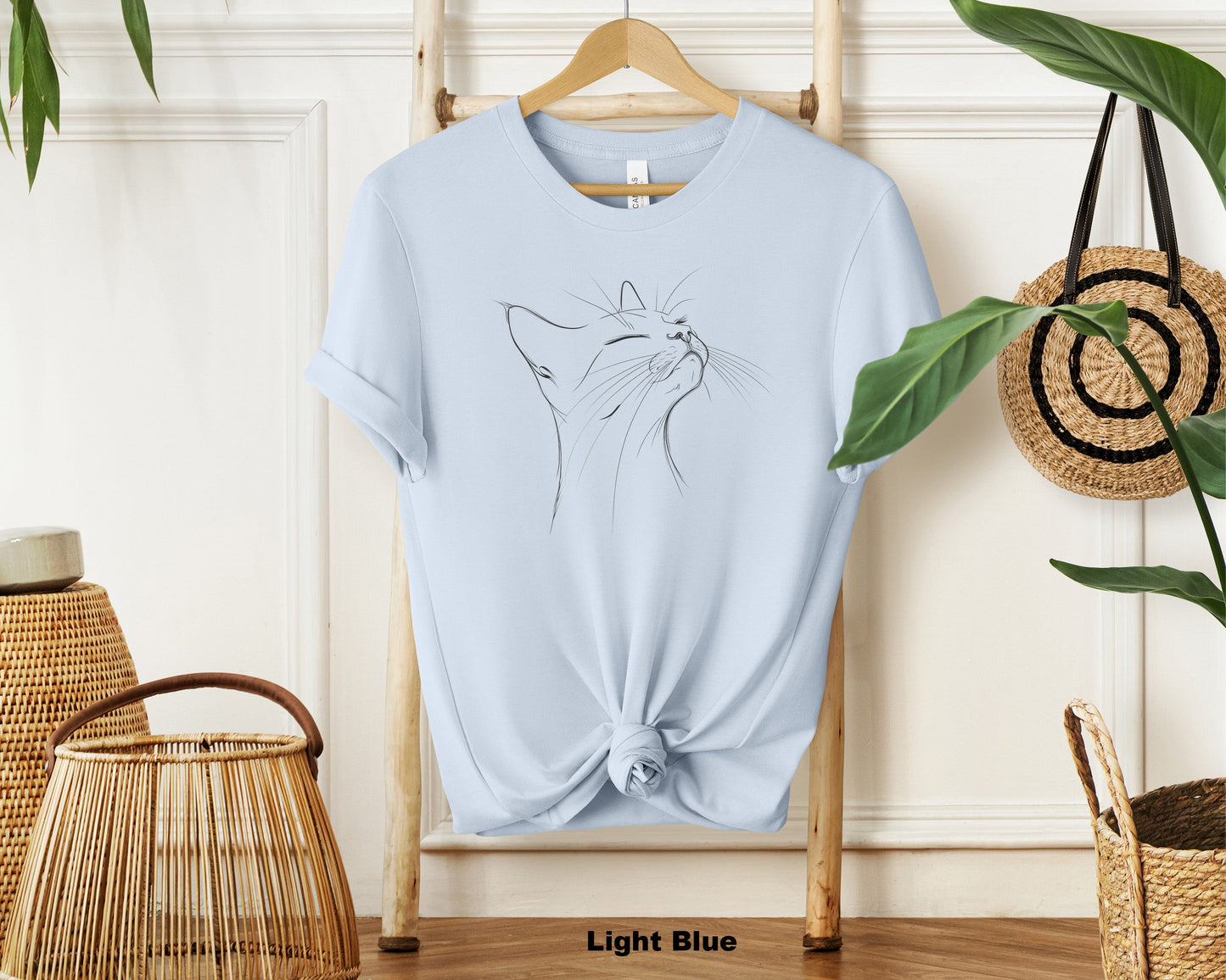 "Curious Cat Line Art Soft Cotton T-Shirt for Cat Lovers"