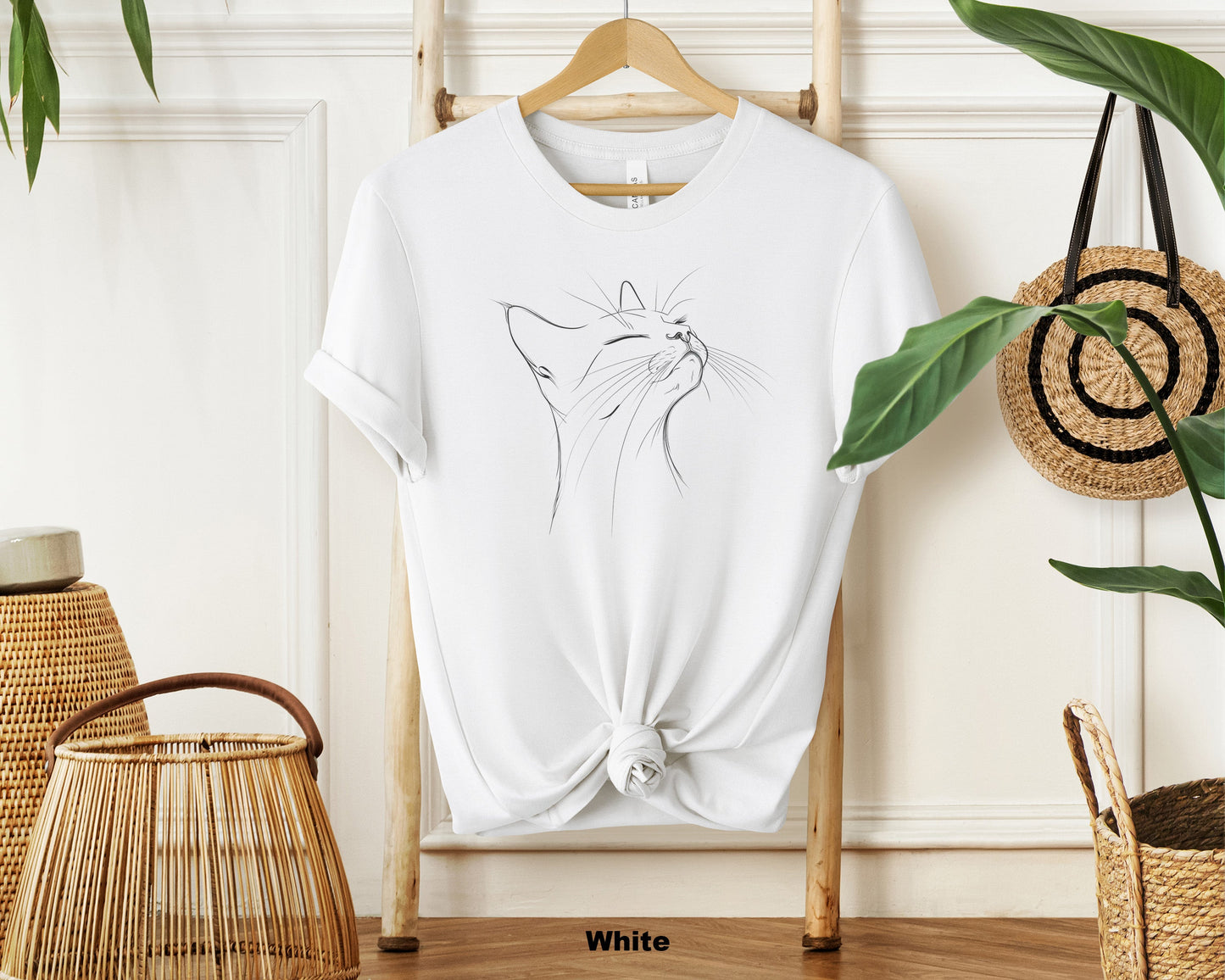 "Curious Cat Line Art Soft Cotton T-Shirt for Cat Lovers"