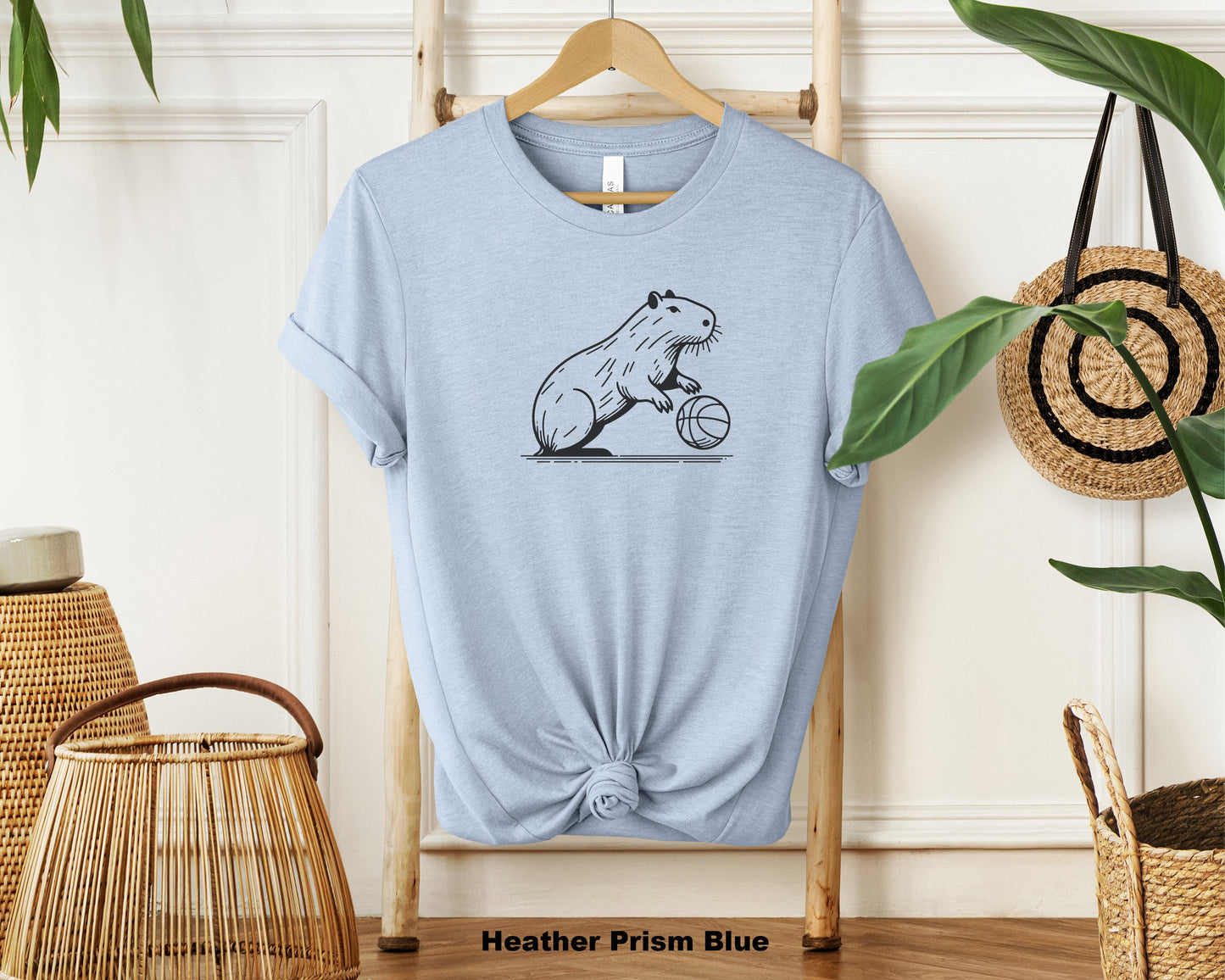 Funny Capybara Playing Basketball Unisex Soft Cotton T-Shirt for Sports Lovers
