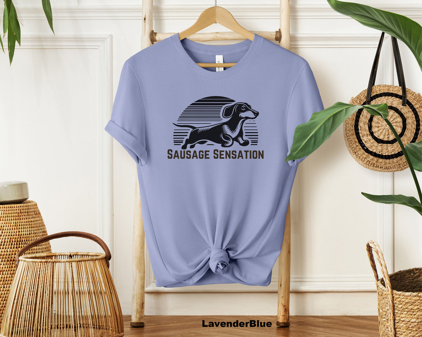 "Sausage Sensation Dachshund Dog Print Unisex Crewneck T-Shirt | Soft Cotton Tee for Animal Lovers"