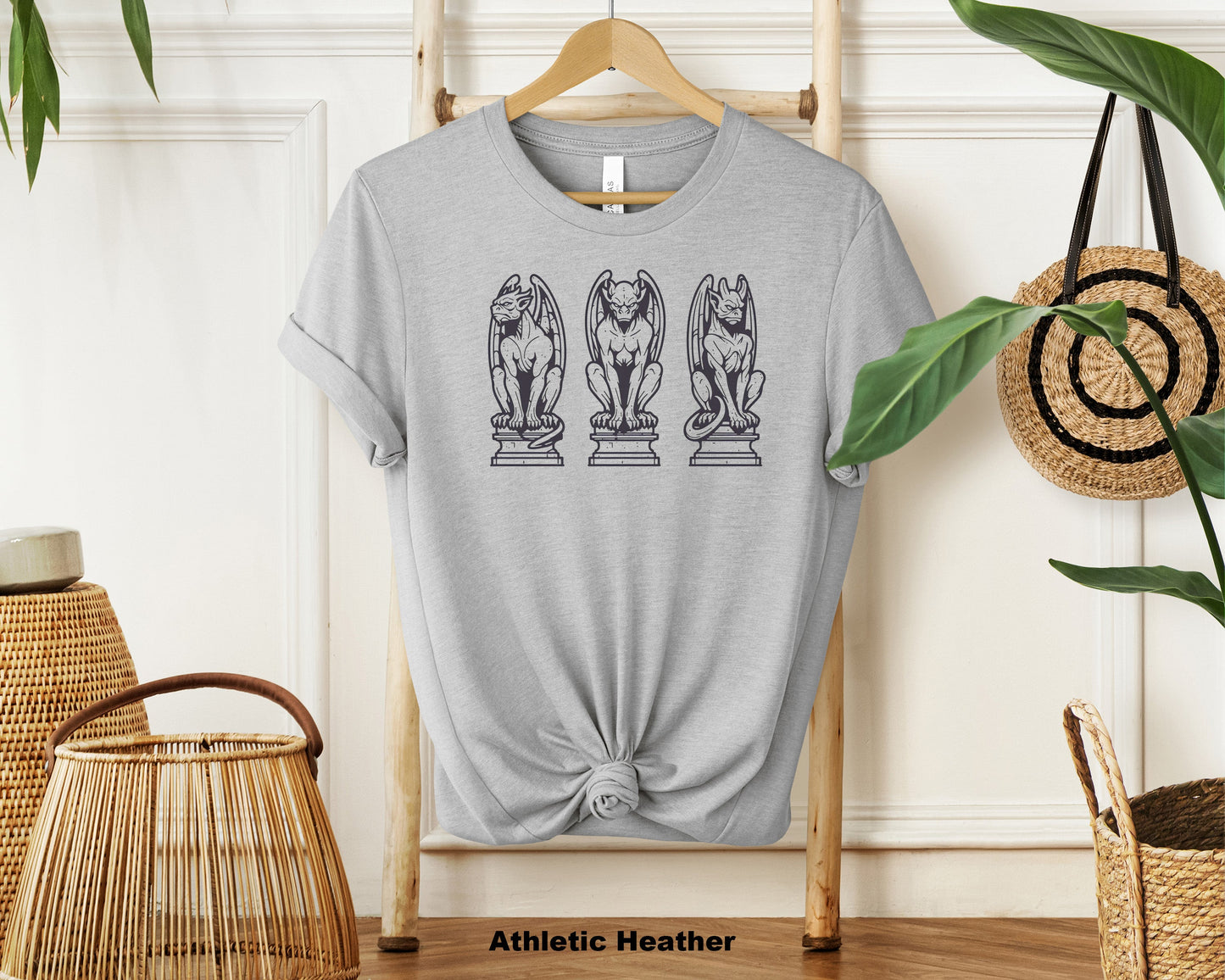 "Gargoyle Trio Statue Line Art Unisex Soft Cotton T-Shirt | Trendy TikTok Fashion"