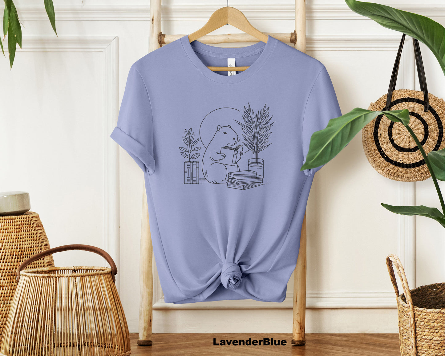"Cute Capybara Bookworm Unisex Soft Cotton T-shirt for Book and Animal Lovers"