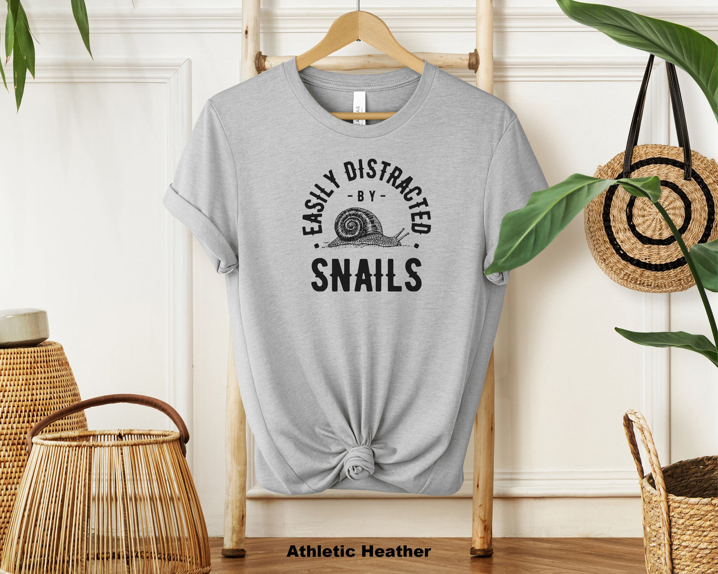 "Easily Distracted by Snails Funny Unisex Soft Cotton Crewneck T-Shirt for Trendy Fashionistas 2024"