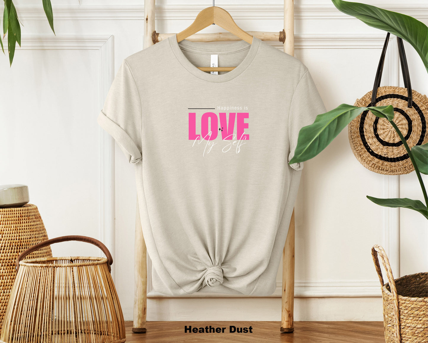 "Happiness Is Loving Myself" Inspirational Quote Classic Unisex T-Shirt in Soft Cotton - Motivational Tee for Self-Love Advocates