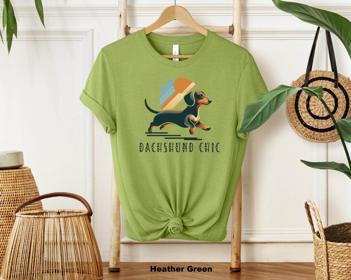 "Dachshund Chic Soft Cotton Unisex Short Sleeve T-Shirt with Cute Dog Print - Ideal for Dachshund Lovers and Pet Owners"