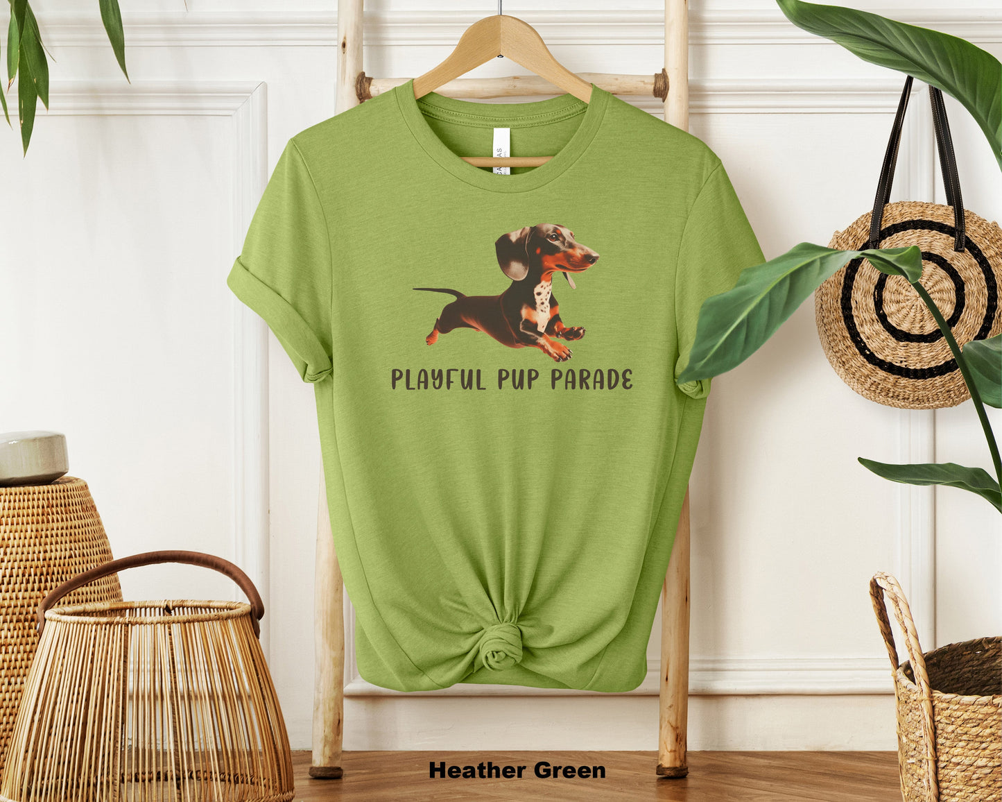 "Dachshund Lover's Soft Cotton Unisex T-Shirt with Cute Playful Dog Print"