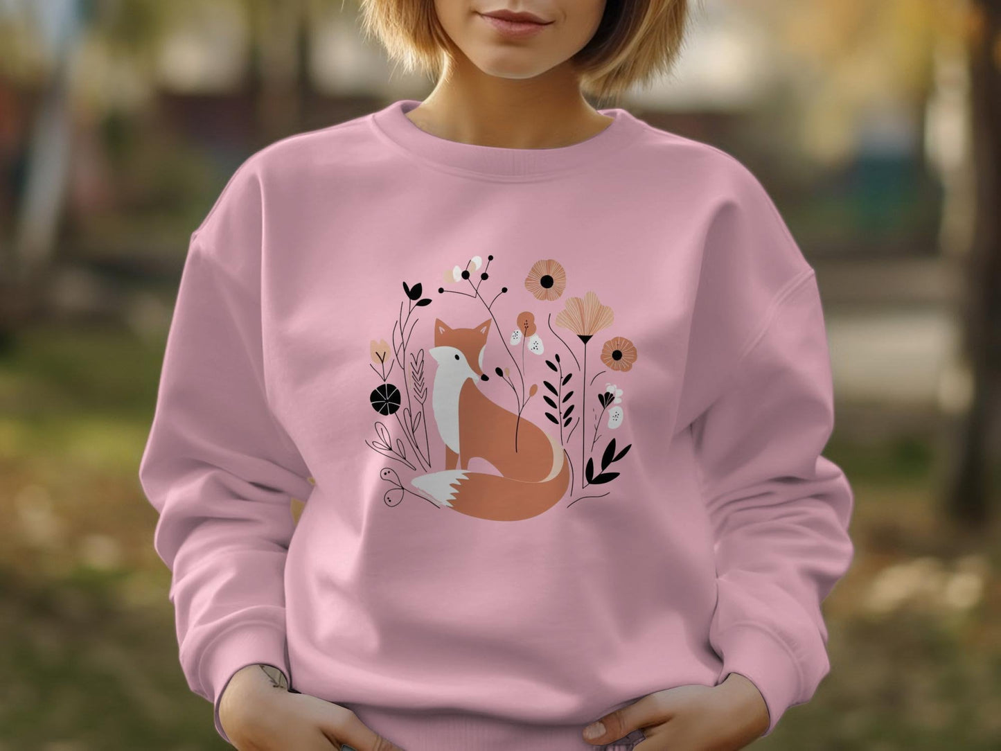 Chic Cottagecore Fox Sweatshirt - Floral Animal Lover Gift with Abstract Graphic Design