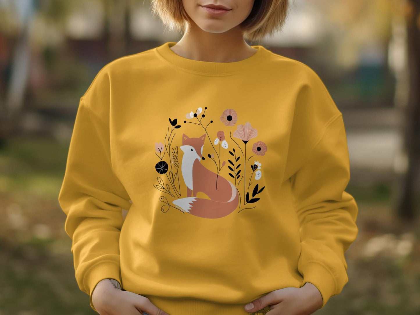 Chic Cottagecore Fox Sweatshirt - Floral Animal Lover Gift with Abstract Graphic Design